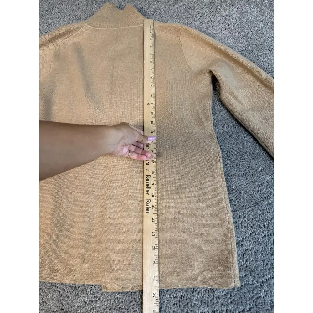 J.CREW Sweater Full Zip Womens S Beige Mock Neck 3/4 Sleeve Pockets Cotton-Poly